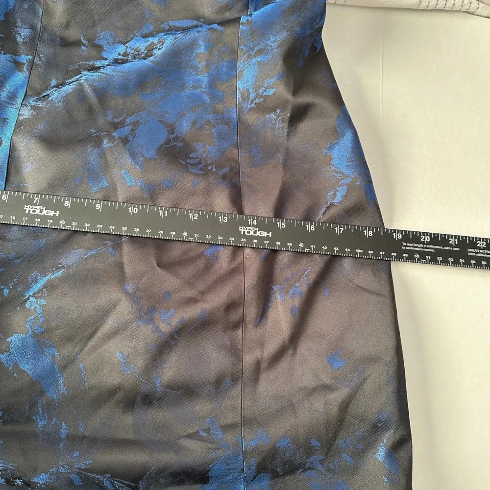 Teri Jon Rickie Freeman One Shoulder Blue Floral Jacquard Gown Dress Black 4